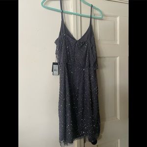 ADRIANNA PAPELL sleeveless Blouson beaded dress - gray color Sz 16 - never worn